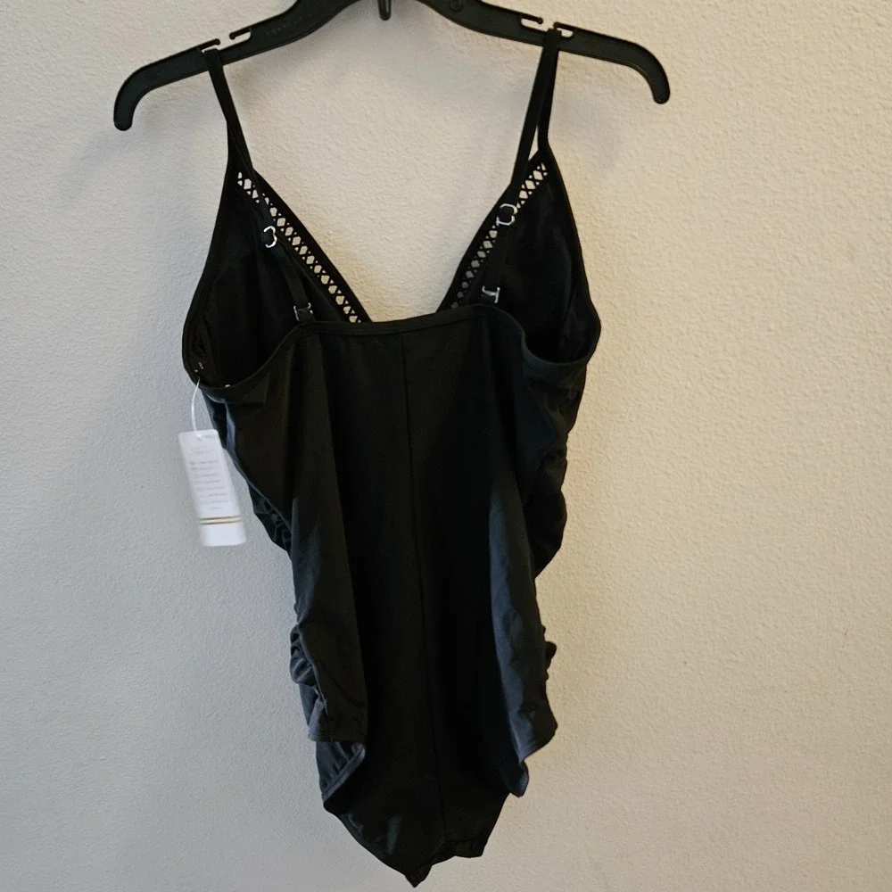 KI LAPHEE Black‎ One Piece Swimsuit Tummy Control V Neck Bathing Suit size XL